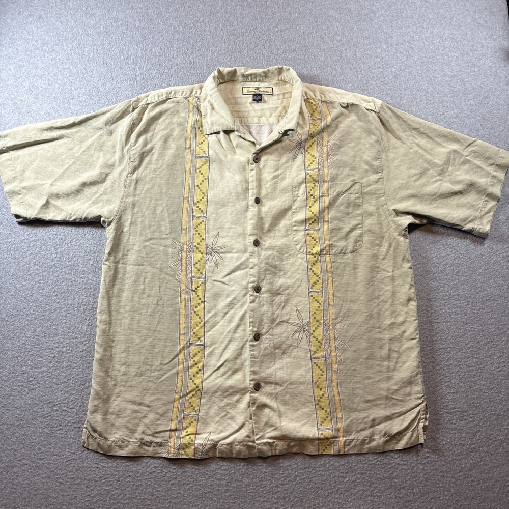 Tommy Bahama 100% Silk Men's Sz L Button Up Hawaiian Bamboo Floral Shirt